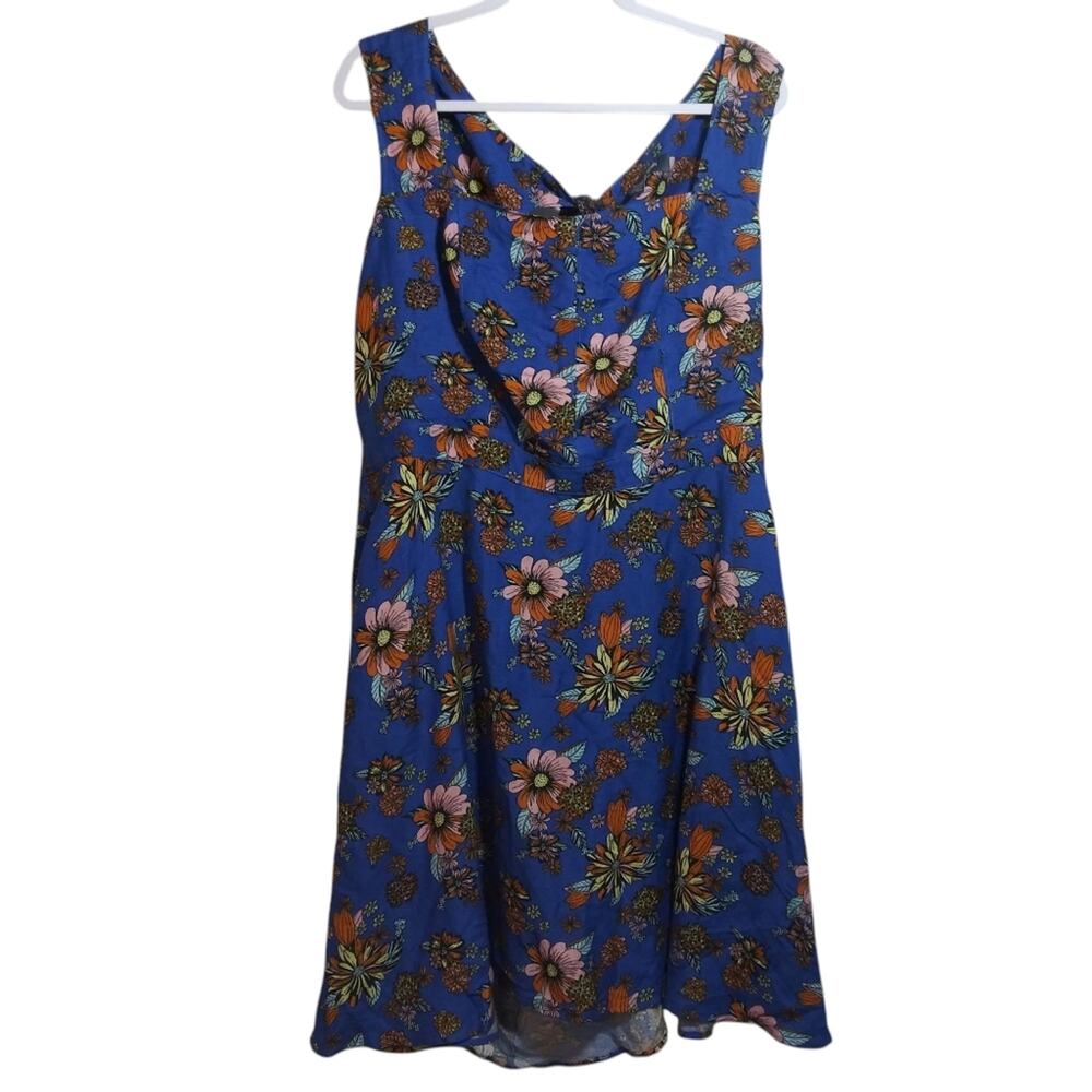 Modcloth Bursting With Optimism Fit & Flare Dress Floral Blue Sleeveless Sz 22W